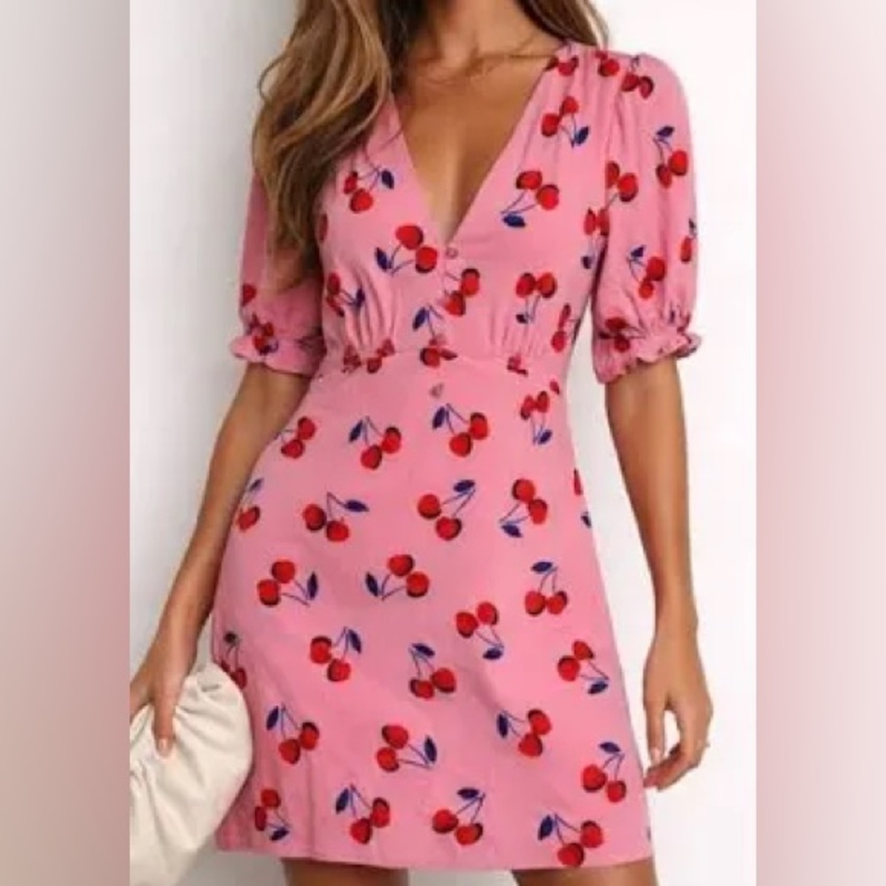 NWOT kate spade Pink Cherry Print V-Neck Dress
